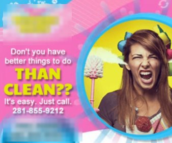 Display ad for a cleaning company, logo and phone pixelated