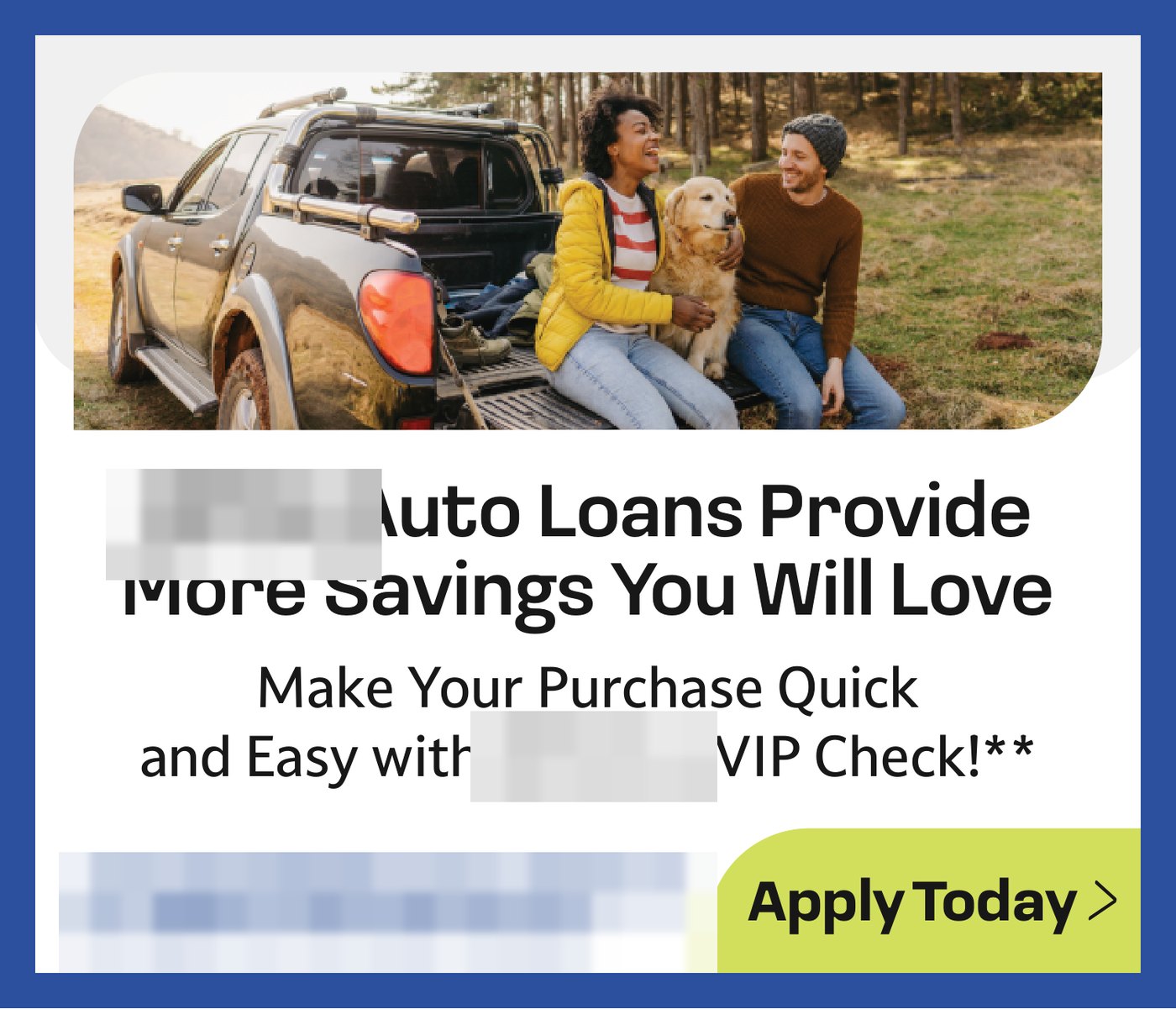 E-blast for a credit union auto loan offer, logo pixelated