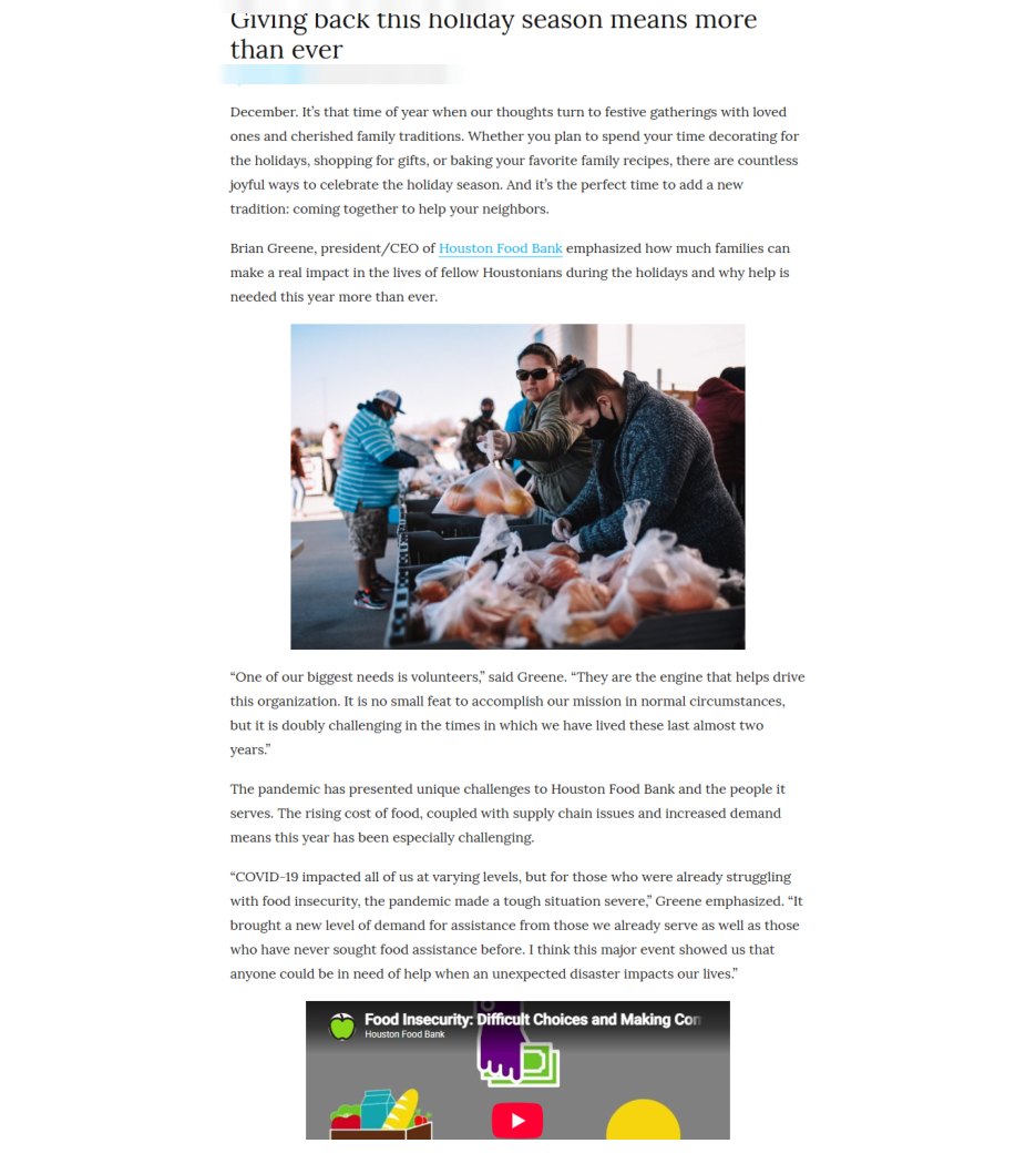 Sponsored story about giving back during the holiday season, publisher masthead removed