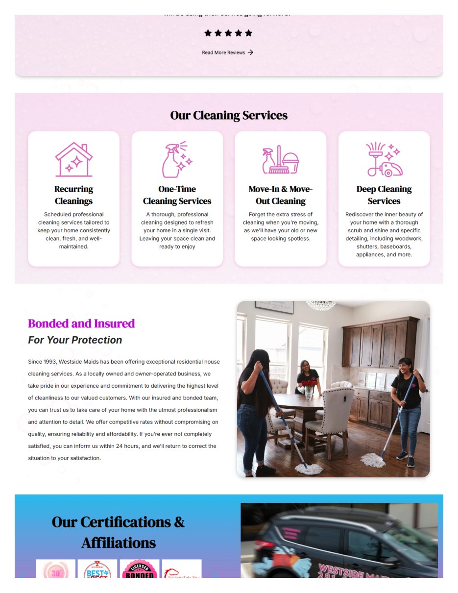 Services section of the cleaning company website